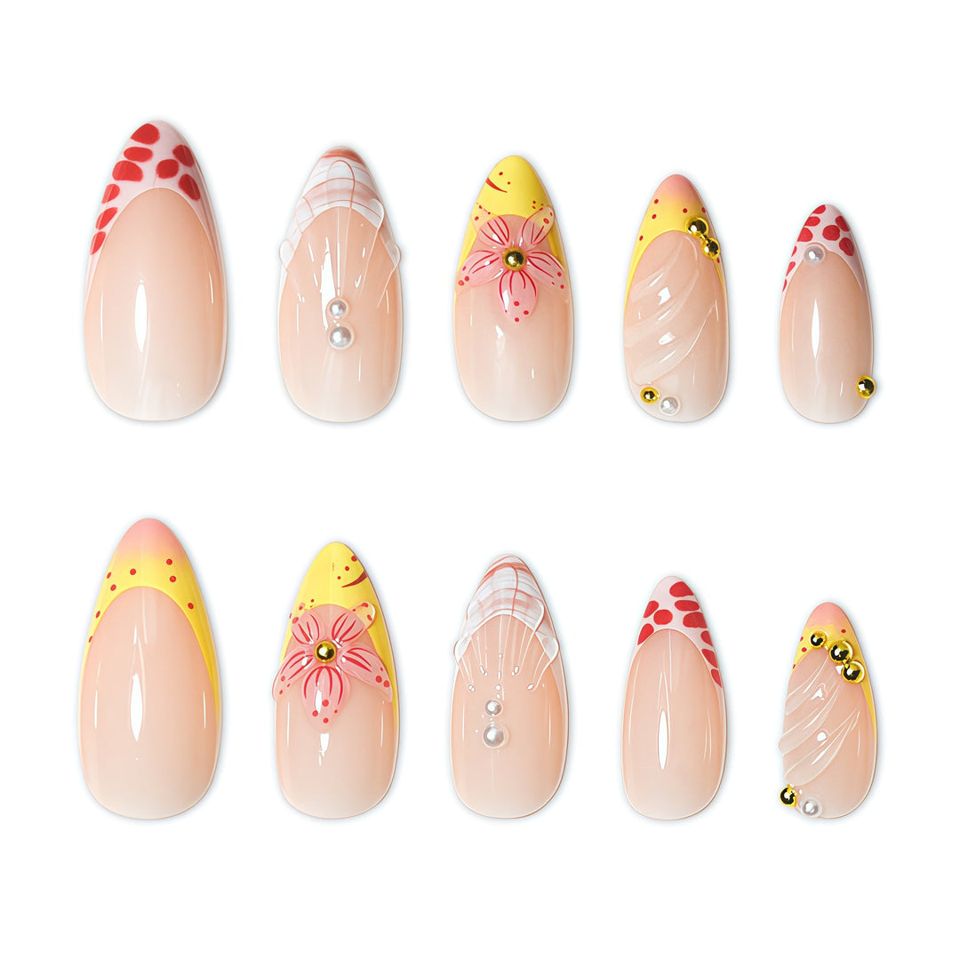 Floral-Embellished Press-On Nail Extensions Bowlift