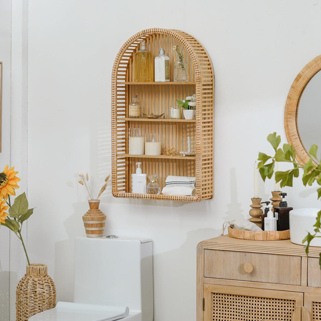 Round Wall Shelf Made of Natural Rattan Bowlift
