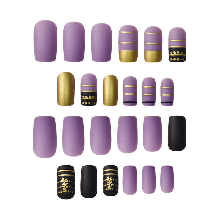 Trendy Press-On Nail Art with Decorative Gold Accents Bowlift