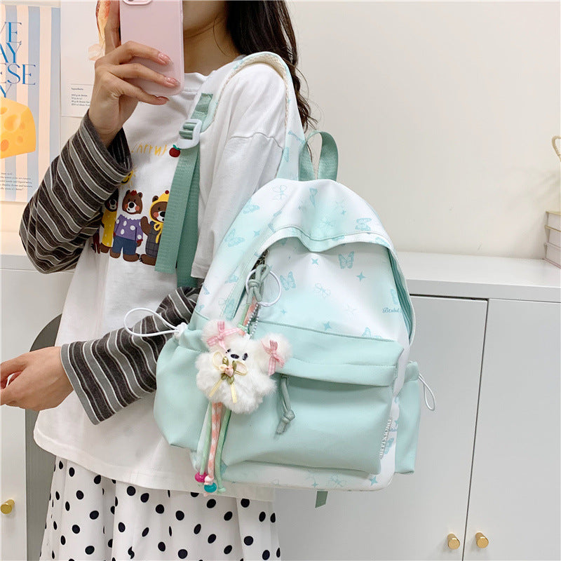 Butterfly Print Multi-Pocket Backpack
