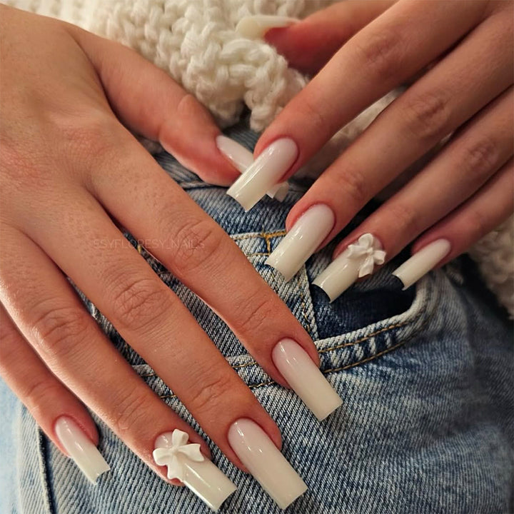 Artificial Fingernails with Elegant 3D Bow Design Bowlift