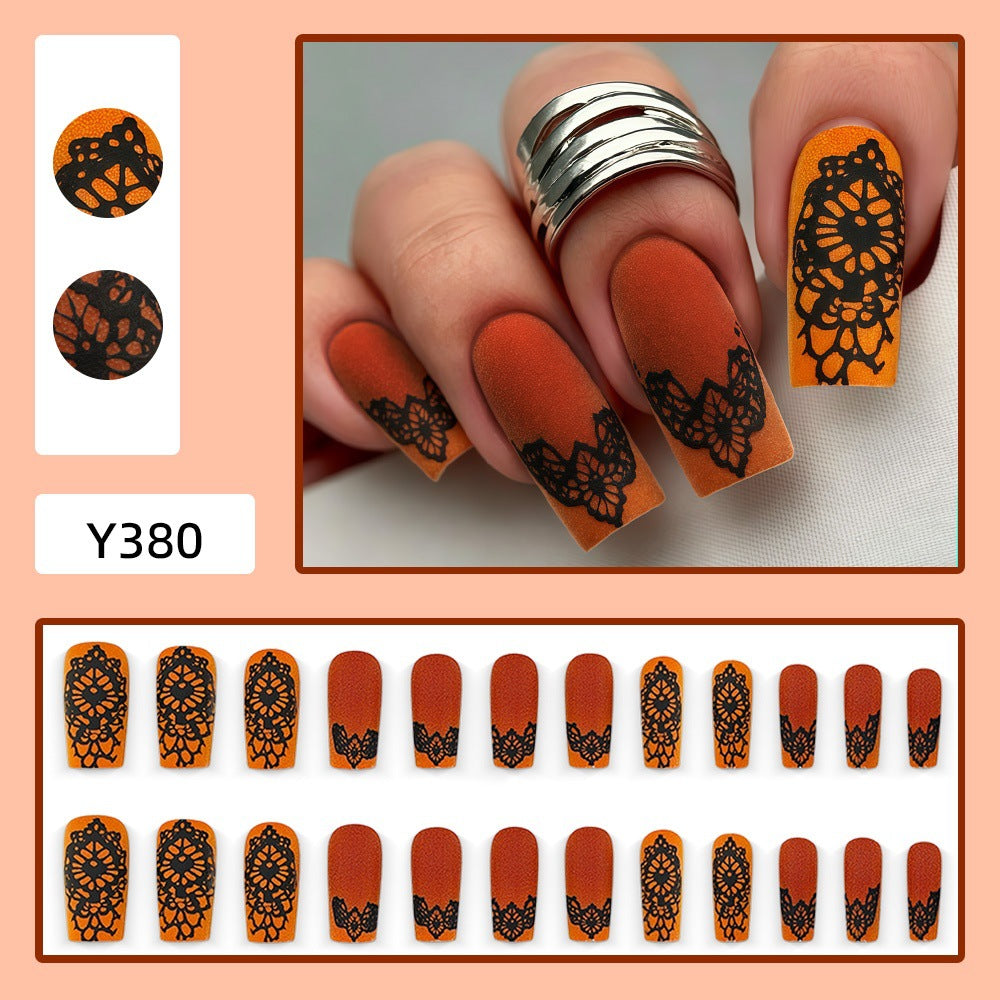 Artificial nails in elegant lace design with matte finish Bowlift