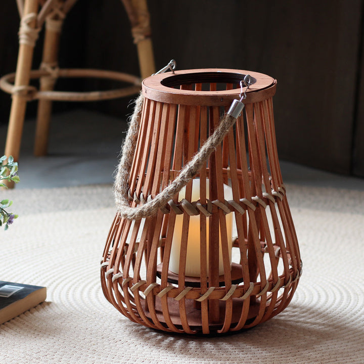 Handcrafted lantern made of wood and wicker Bowlift