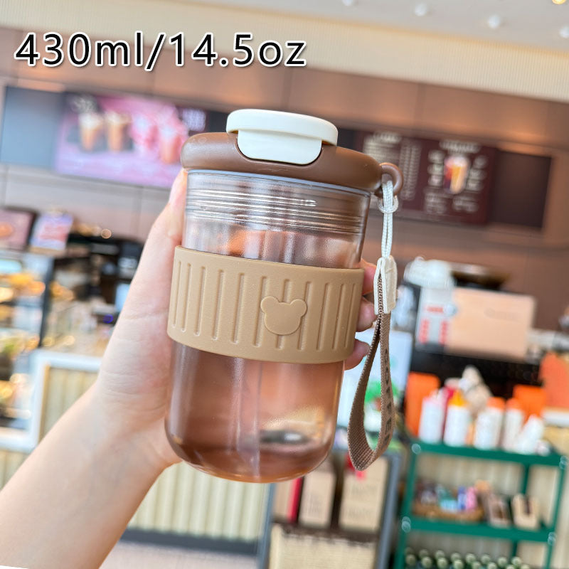 Women insulated drinking bottle with non-slip silicone ring and integrated straw Bowlift