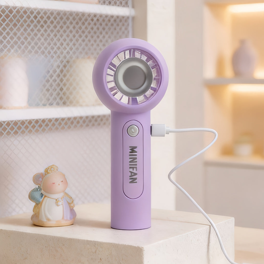 Women Portable Hand Fan with Integrated LED Light and Ergonomic Design Bowlift