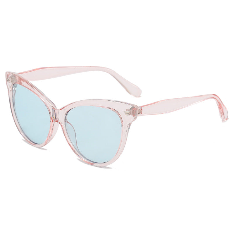 Ladies trendy cat-eye sunglasses with transparent frame and blue lenses Bowlift