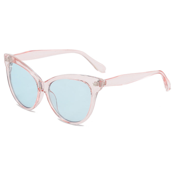 Ladies trendy cat-eye sunglasses with transparent frame and blue lenses Bowlift
