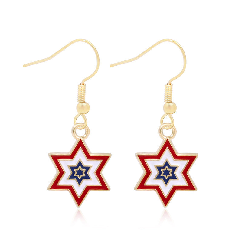 Women's star-shaped enamel earrings with USA flag motif and gold-plated fish Bowlift