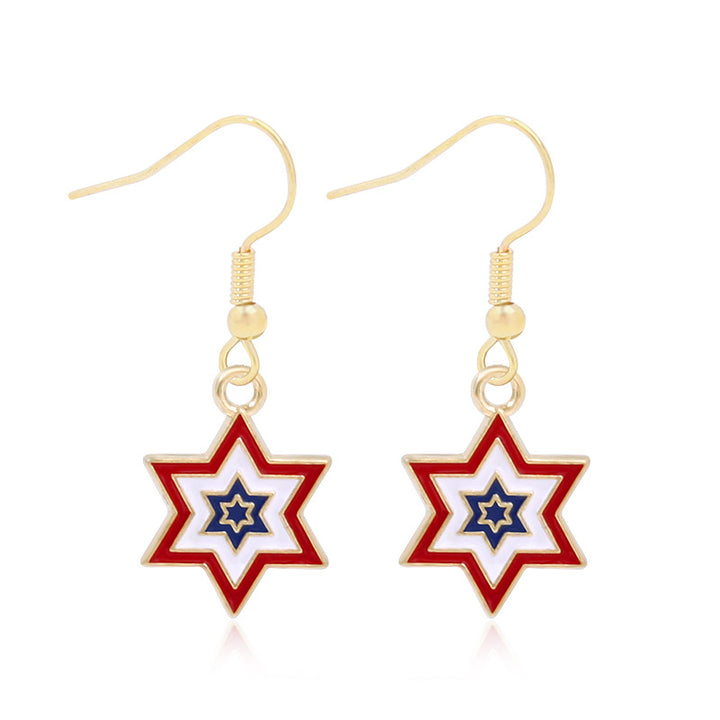 Women's star-shaped enamel earrings with USA flag motif and gold-plated fish Bowlift