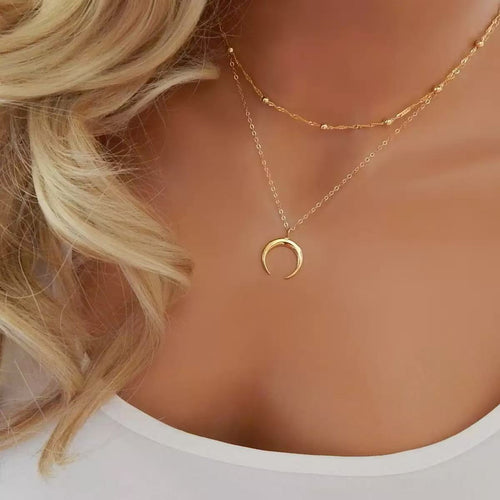 Layered Crescent Moon Pendant Necklace Bowlift