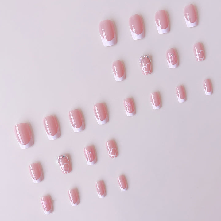 Elegant Nail Art Set with Heart Designs and Rhinestone Details Bowlift