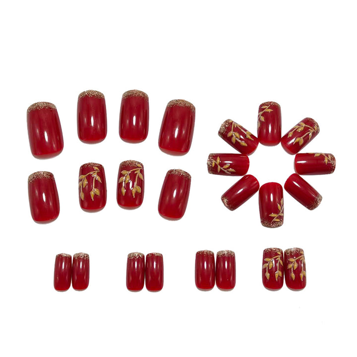 Artificial nails with golden leaf patterns Bowlift