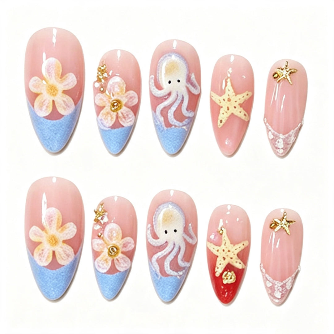 Ocean-Inspired Press-On Nail Art Design Bowlift