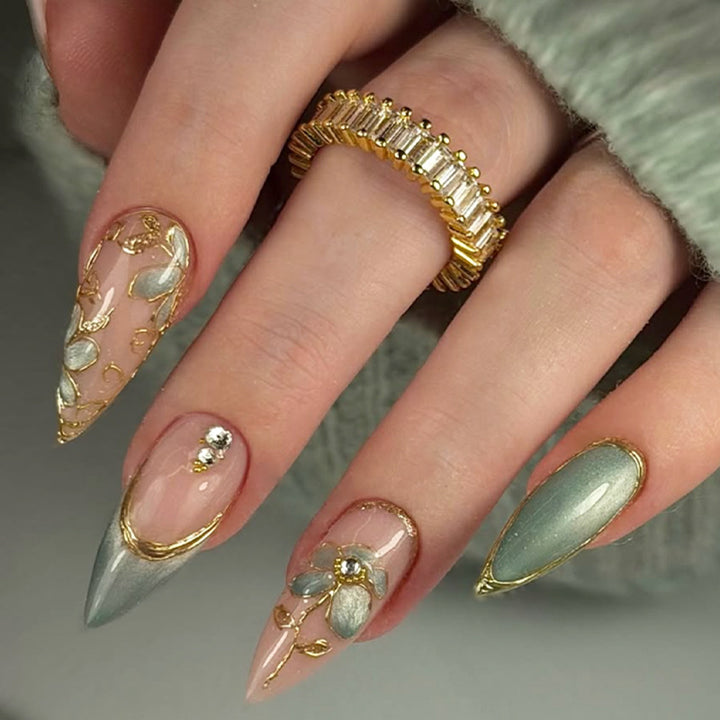 Decorative Floral Art Press-On Nail Set Bowlift