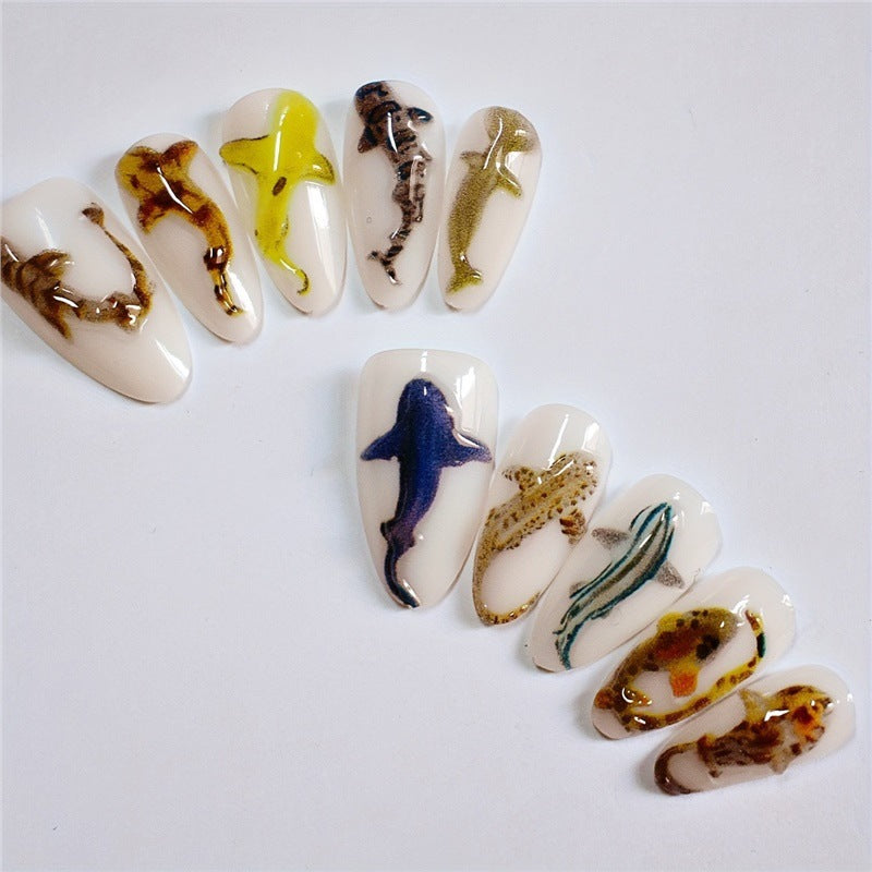 Artistic Shark-Themed Nail Extensions Bowlift