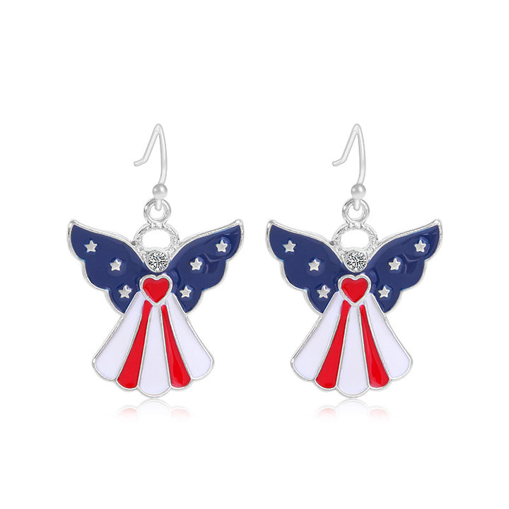 Women's star-shaped enamel earrings with USA flag motif and gold-plated fish Bowlift