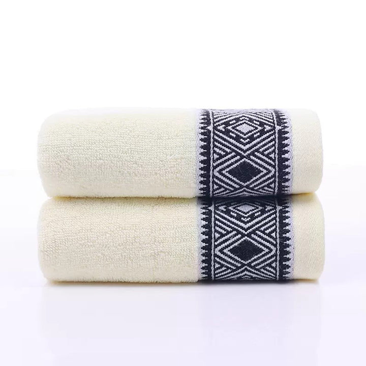 Terry Bath Towel Set With Elegant Geometric Border Bowlift