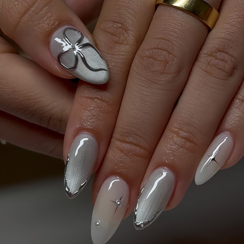 Elegant Stiletto Press-On Nail Art with Glossy Finish Bowlift