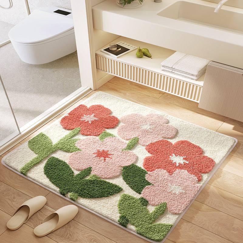 Floral Patterned Plush Bath Mat Bowlift