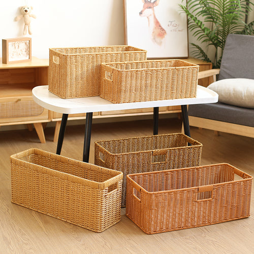 Handwoven Rectangular Storage Bin with Cutout Handles Bowlift