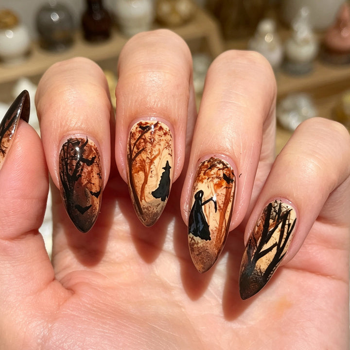Artificial Nails in Creative Autumn Forest Design Bowlift