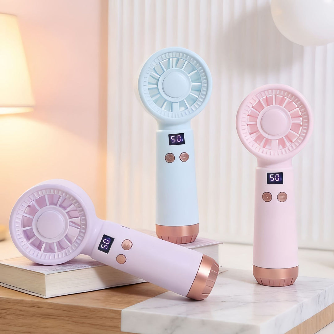 Cooling portable rechargeable bladeless handheld fan with LED speed display and USB charging Bowlift