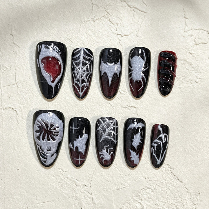 Halloween Nail Art Set with Spider Design and Gel Nails Bowlift