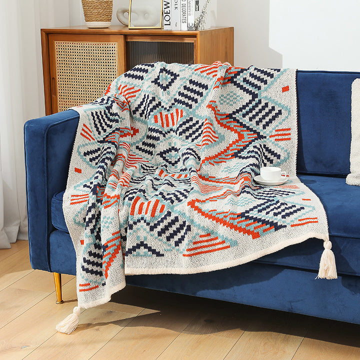 Women's Patterned Snuggle Blanket with Fringe and Geometric Design Bowlift
