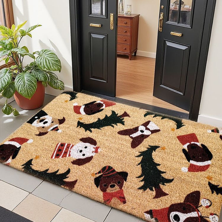 Holiday Theme Dog Design Welcome Mat