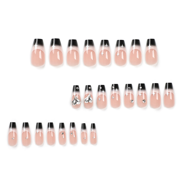 Artificial nail extensions with elegant ombre design and glitter accents Bowlift