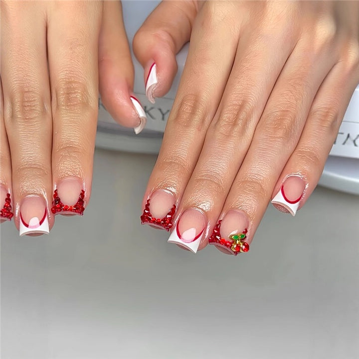 Decorative Rhinestone-Detail Press-On Nail Art Bowlift