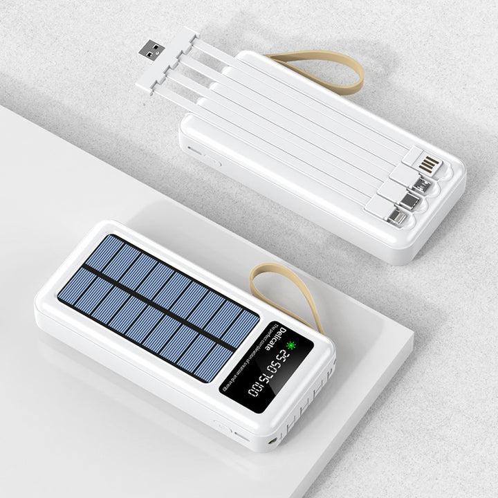 Portable solar power bank with integrated multifunction charging cable and digital display Bowlift