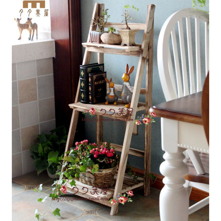 Multi-Tiered Wooden Ladder Shelf Bowlift