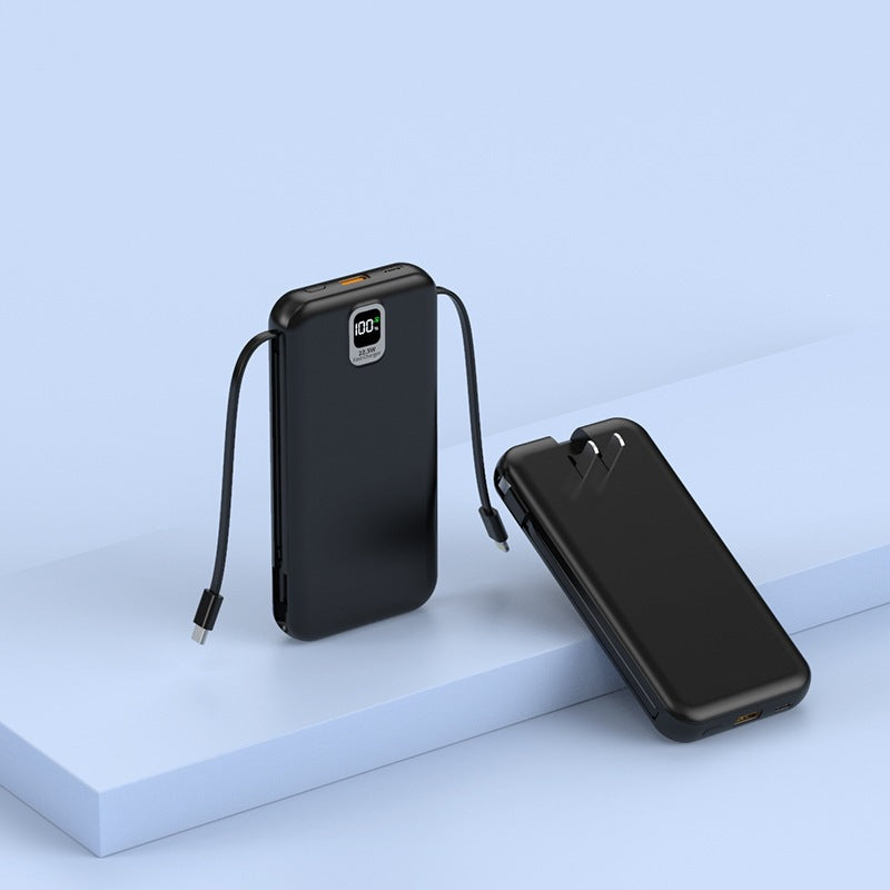 Portable power bank with integrated charging cable and LED display Bowlift
