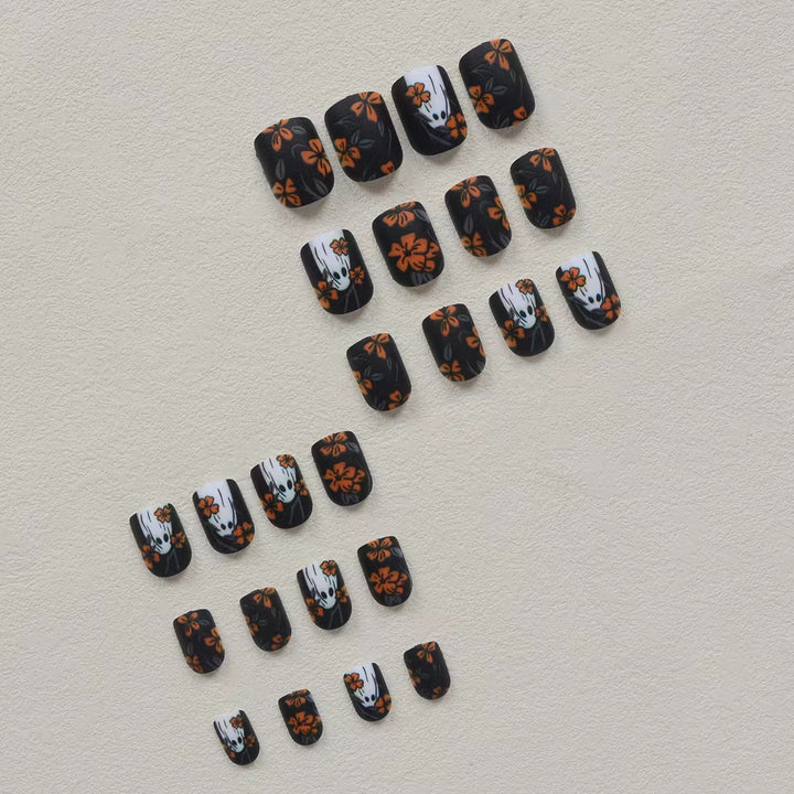 Acrylic nail set with spooky ghost design and floral accents Bowlift