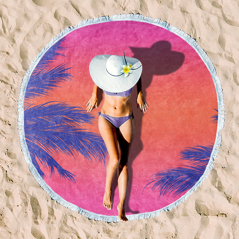 Round beach towel with vibrant tropical pattern Bowlift