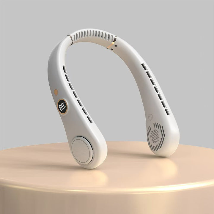 Cooling wearable bladeless neck fan with LED display and dual air outlets Bowlift