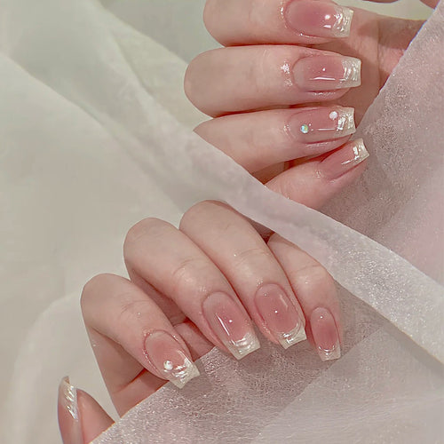 Elegant French Tip Gel Press-On Nails Bowlift