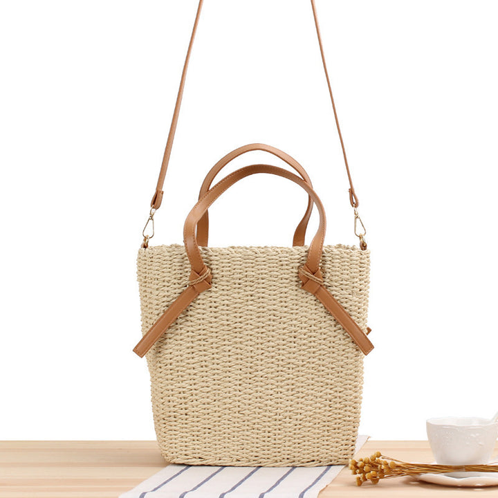 Handbag Made of Braided Natural Material with Removable Leather Handles Bowlift