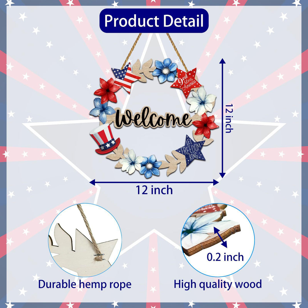 Unisex nan more patriotic wooden door wreath with star and heart motifs and hanging rope Bowlift