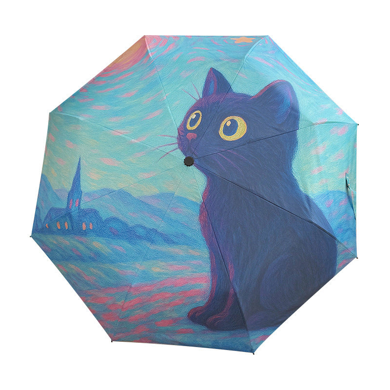 Women's folding umbrella with creative cat design and practical case Bowlift