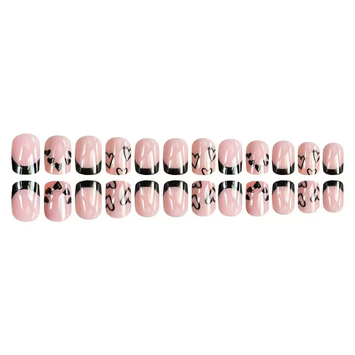 Artificial nail set with creative heart and black-and-white design Bowlift