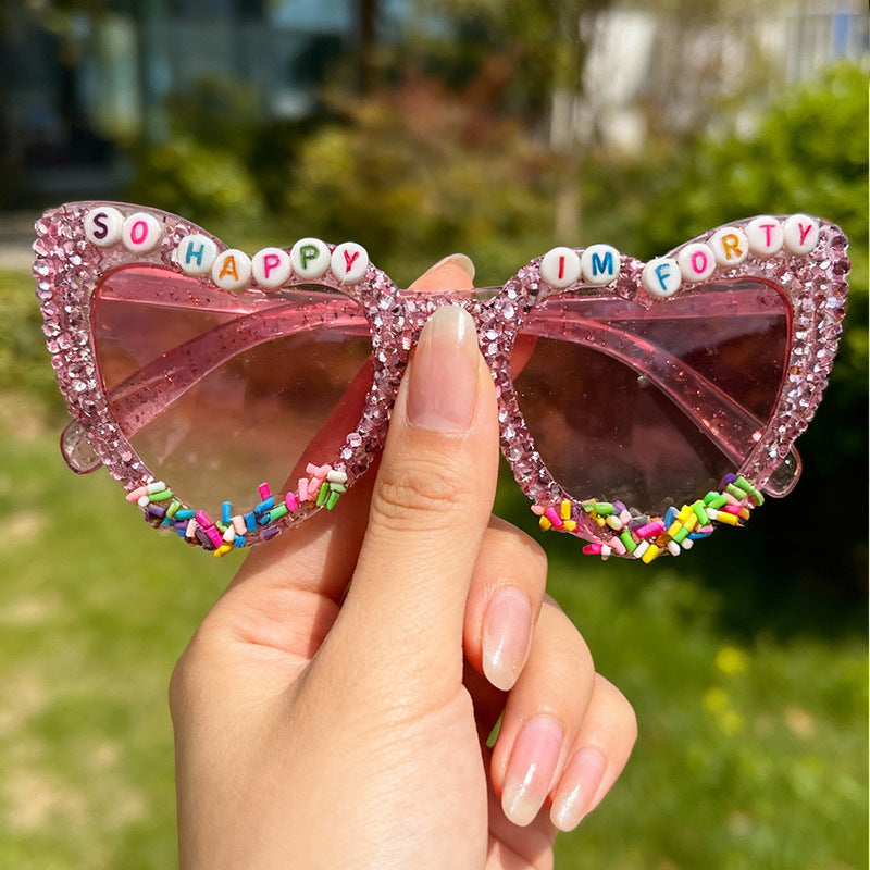 Decorative Cat-Eye Sunglasses with Rhinestones Bowlift