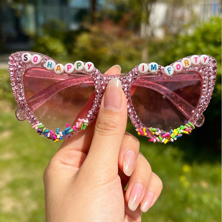Decorative Cat-Eye Sunglasses with Rhinestones Bowlift