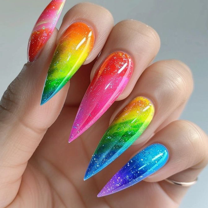 Stiletto Rainbow Ombre Nail Art Extensions Bowlift