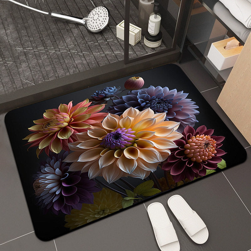 Floral Design Memory Foam Bath Mat Bowlift