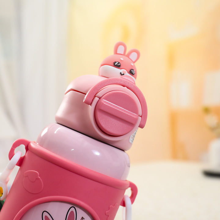 Women's Insulated Drinking Bottle with Cheerful Frog Design and Practical Carry Strap Bowlift
