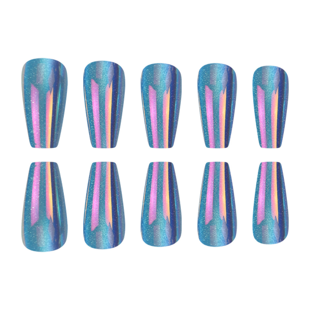Glossy Press-On Nail Extensions with Glitter Stripes Bowlift