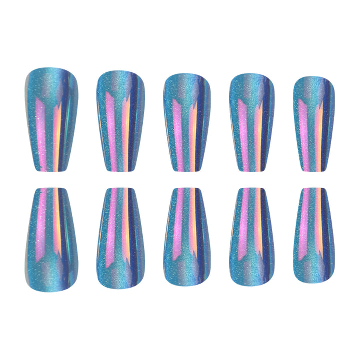 Glossy Press-On Nail Extensions with Glitter Stripes Bowlift