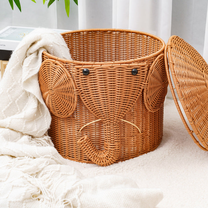 Elephant-Shaped Woven Storage Basket Bowlift